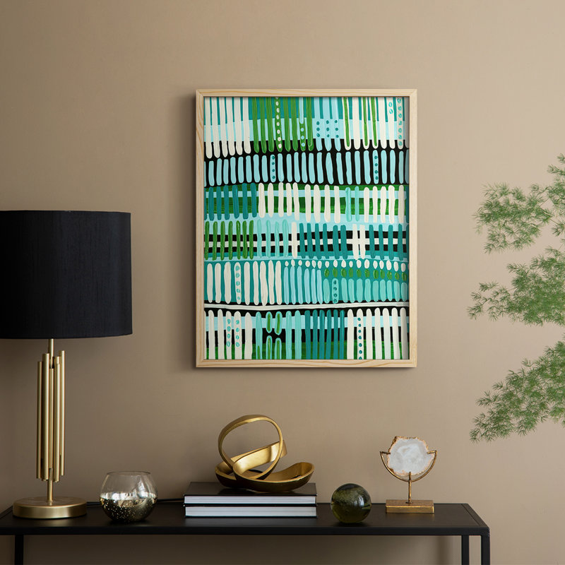 Teal Pattern II Framed Print - Solid Wood, 11" H x 9" W