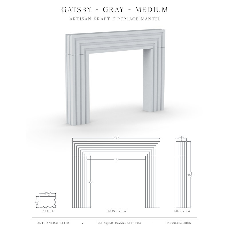 Encadrement de cheminée en pierre Gatsby, Gris, 64"