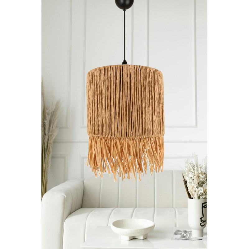 Lustre élégant de couleur chêne avec hauteur réglable, 25 à 67 pouces | Corps en plastique durable et capuchon en jute, plaque de base de 3,5 po x 2,4 po | Ampoule E27 de 40 W maximum (non incluse) | Parfait pour la décoration intérieure moderne et l'éclairage ambiant