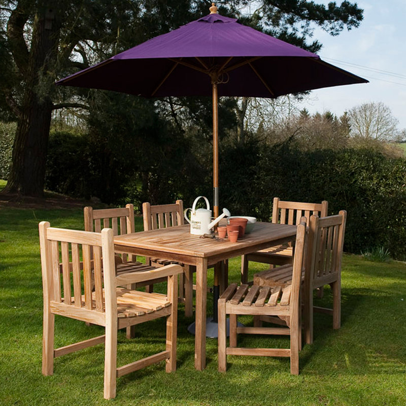 6 - Person Teak Wood Patio Dining Set with Rectangular Table , Cushions Included