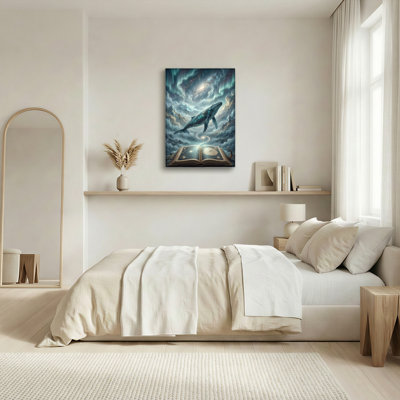 Ensemble de 1 tableau sur toile représentant une baleine dans le ciel
