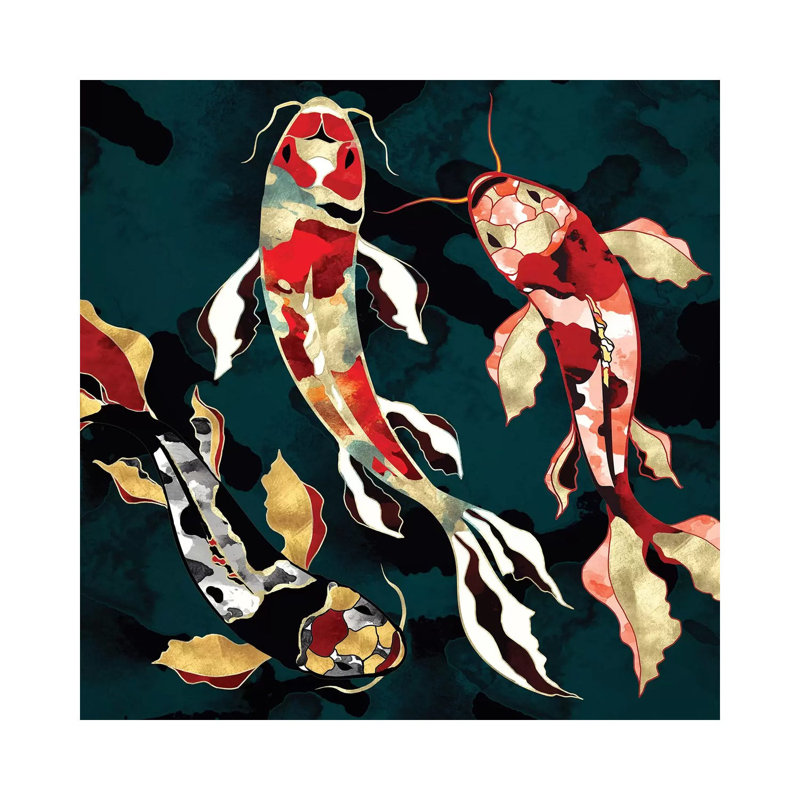 Metallic Koi - Print on Canvas, 45.72 cm H x 45.72 cm W x 1.91 cm D, No Framed