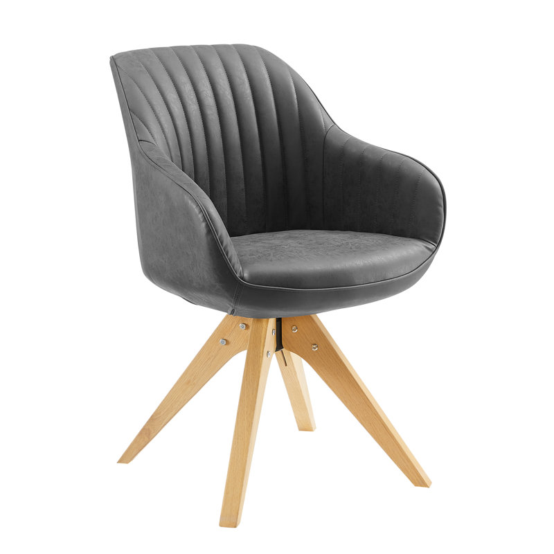 Hayek Upholstered Swivel Armchair, Natural, Black Faux Leather