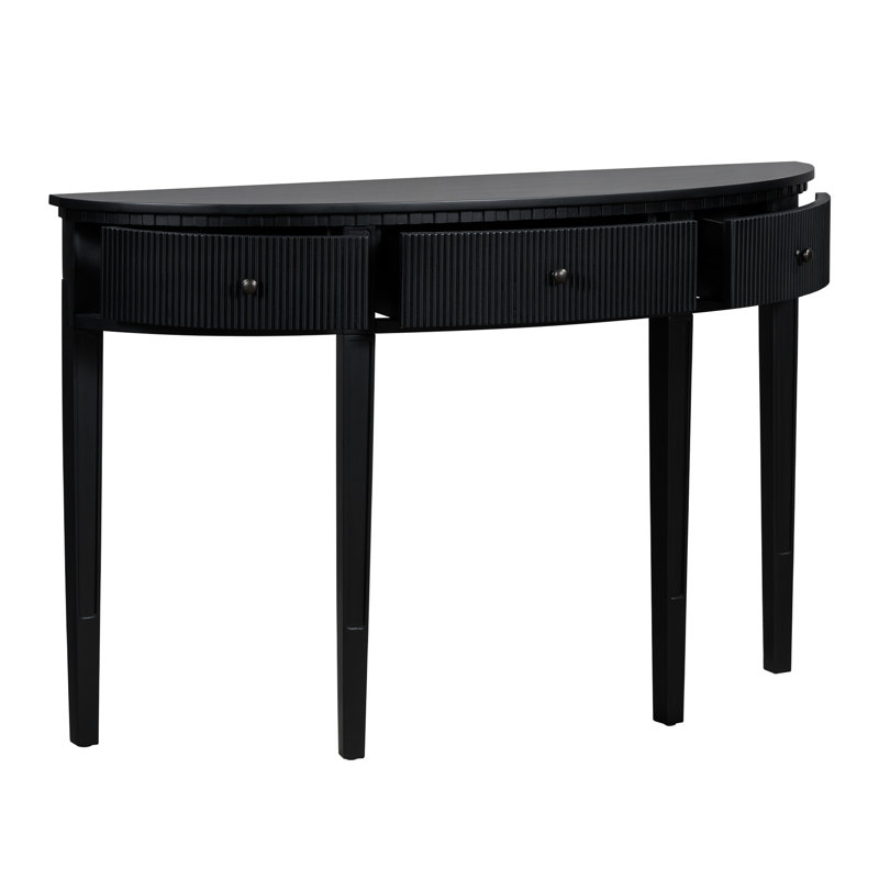Console avec quatre pieds en pin et tiroir à rayures verticales noires - Surface minimaliste pour 4 surfaces et 3 tiroirs