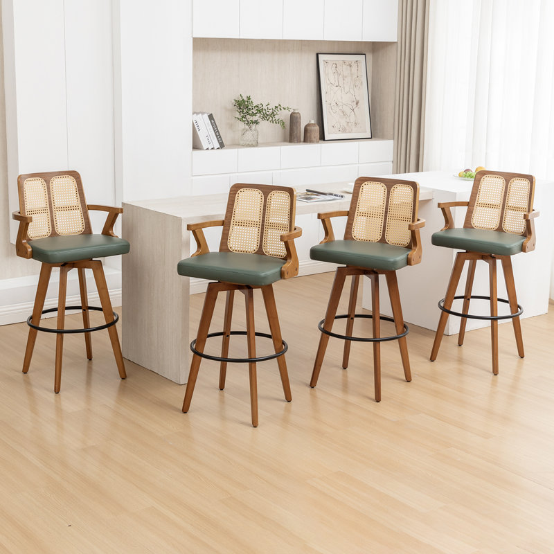 Swivel Upholstered Counter Stool, 4, Green, Counter Stool (69cm Seat Height)
