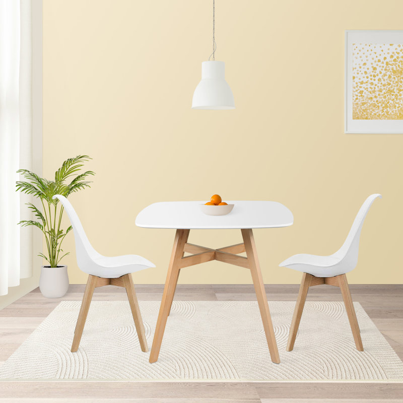 White Square MDF Top Dining Table with Beech Cross Legs