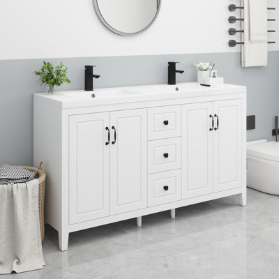  Transformez votre espace: meuble-lavabo blanc de 60 po avec lavabo en résine - moderne, durable et prêt à installer