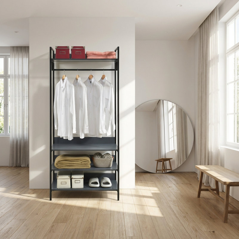 Alva Open Wardrobe with 4 Shelves, Dark Grey