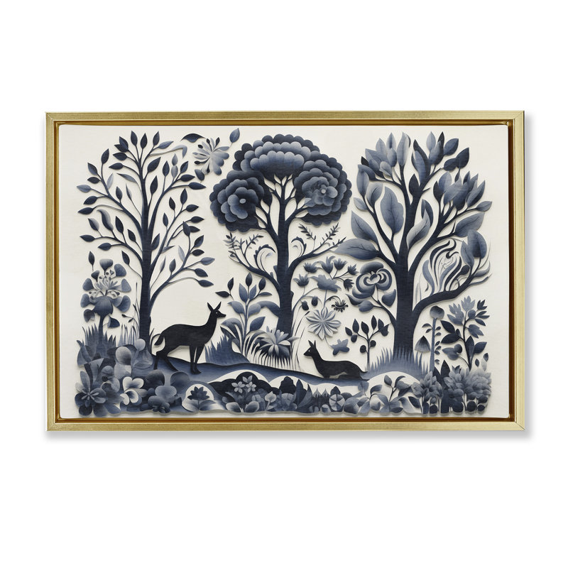 «Boho Forest Creatures», toile flottante encadrée par Sasha, Cadre flottant métallique doré, H 17 po x l 25 po