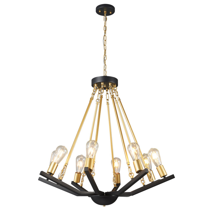 Lustre rustique industriel en fer noir et doré de style campagnard pour salle à manger, 8 lumières