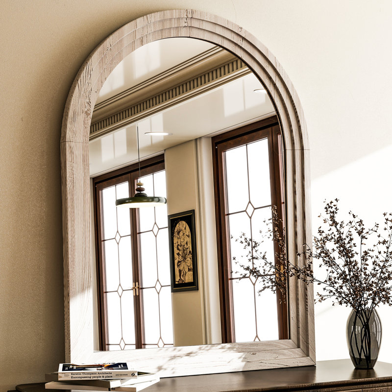 Wood Framed Wall Mirror, White Wood, 35.4" x 24"