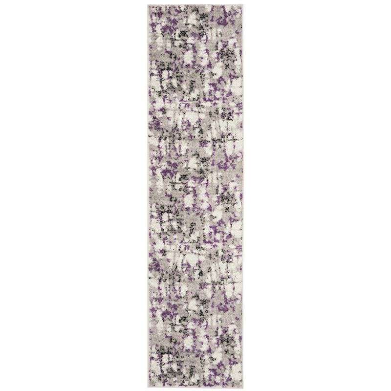 Jeter Abstract Gray/Purple Area Rug, Runner 2' x 14'