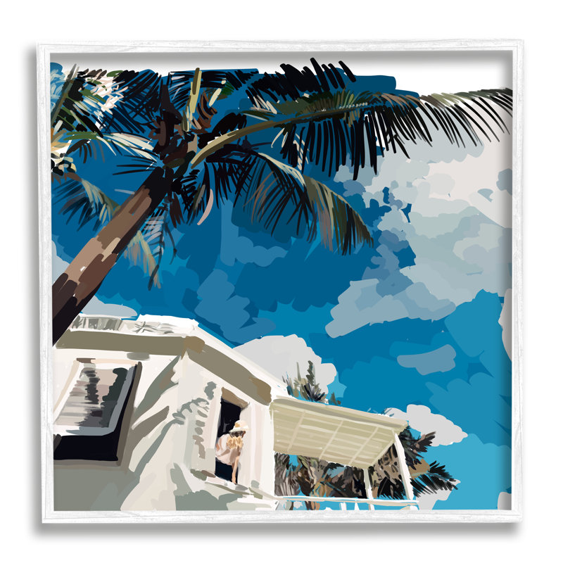 «Tropical Summer Cottage Girl Clear Blue Sky - Floater Frame», impression sur toile, H 12 po x l 12 po x P 1,5 po