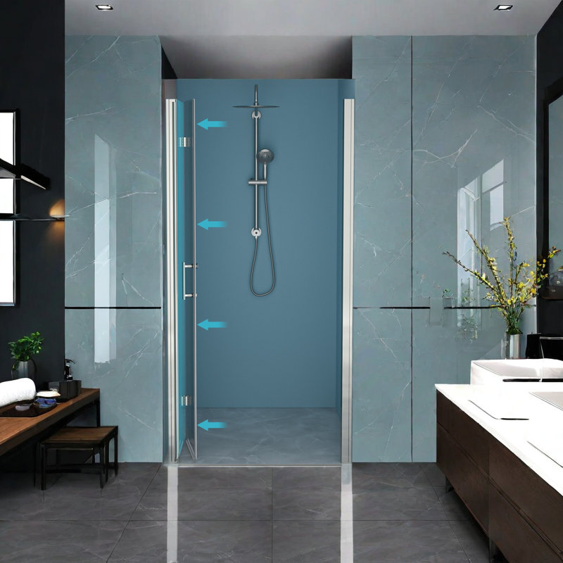 Porte de douche l 32 po x H 72 po sans cadre, Chrome poli
