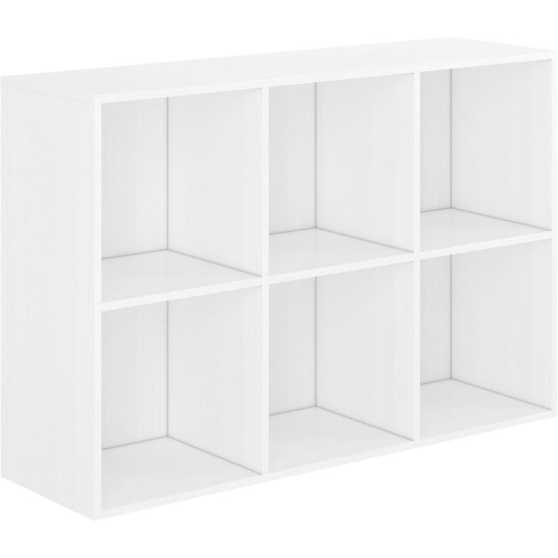 Latitude Run® Shoe Rack, 6 Compartment Open Storage Display Shoes Organizer FSSR016, Ivory White