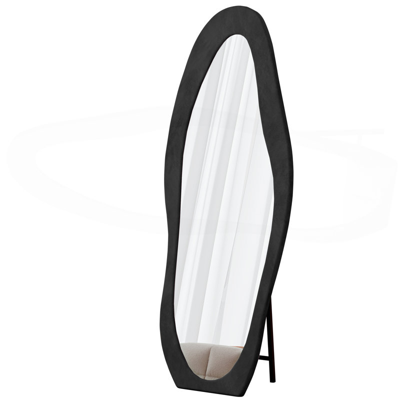 Full Length Mirror,Floor Mirror/ Wall Mirror, Flannel Wrapped Wooden Frame Floor Mirror, Irregular Wavy Mirror Standing/Halling Large Wall Mirror For Bedroom,Living Room, Dressing Room