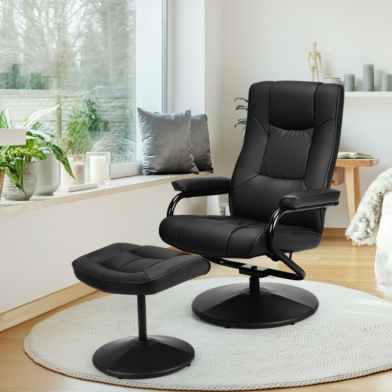 Caide 19.5" W Swivel Recliner Lounge Chair And Ottoman, Black