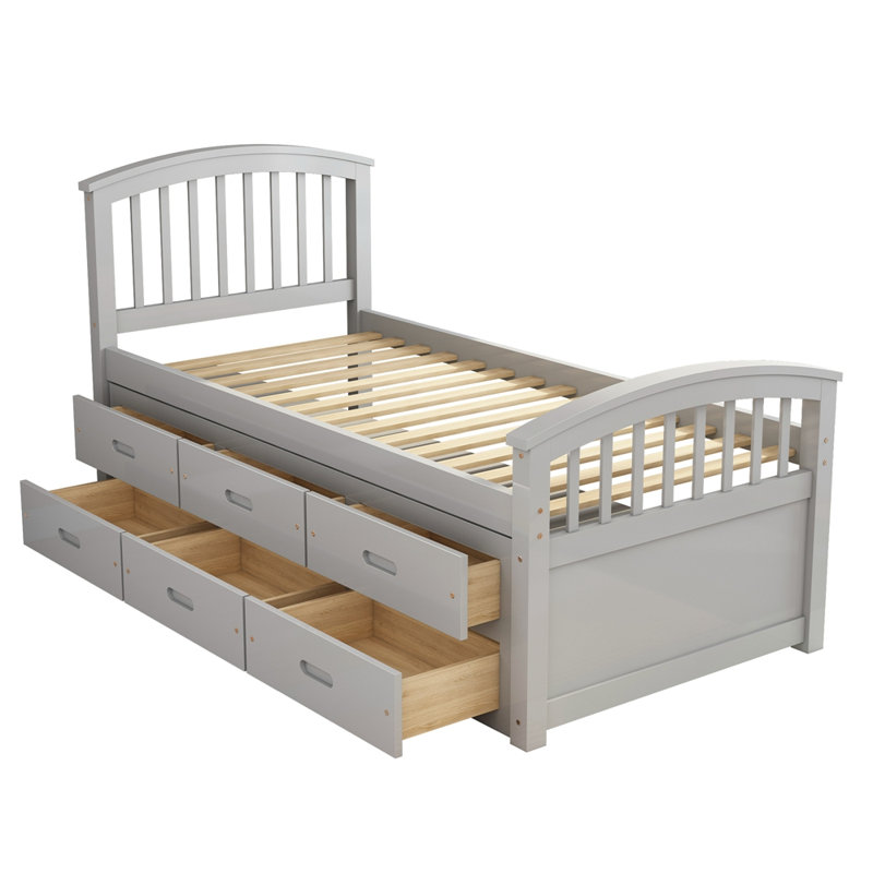 Platform Storage Bed With Drawers, gris