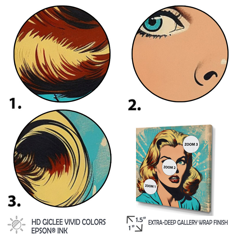 1950S Pop Art Woman Portrait II - célébrité, art mural, Cadre flottant doré, H 24 po x l 24 po x P 1 po