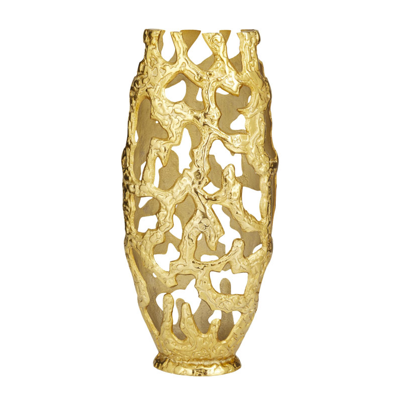 Gold Aluminum Hollow Design Decorative Centerpiece Vase
