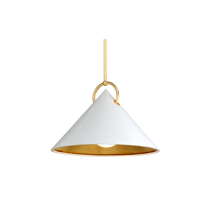 Charm 1 - Light Single Cone Pendant, Gold Leaf/White, 21" H x 30" W x 30" D