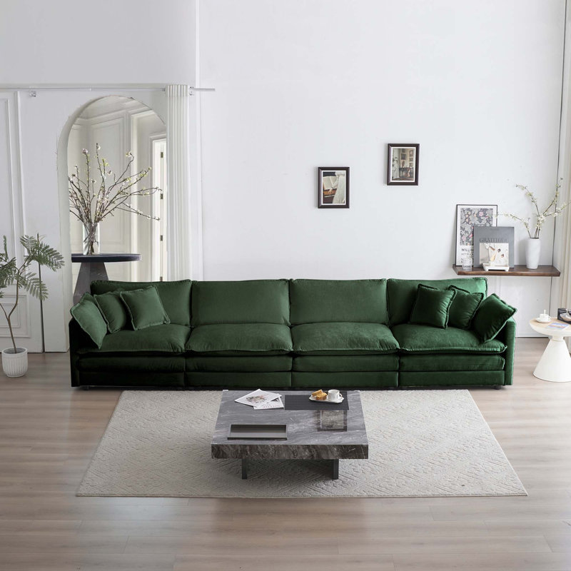 Canapé 4 places en chenille confortable, Vert