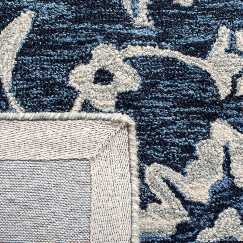Umar Hand Tufted Wool/Cotton Ikat Rug in Navy/Taupe, Rectangle 5' x 8'