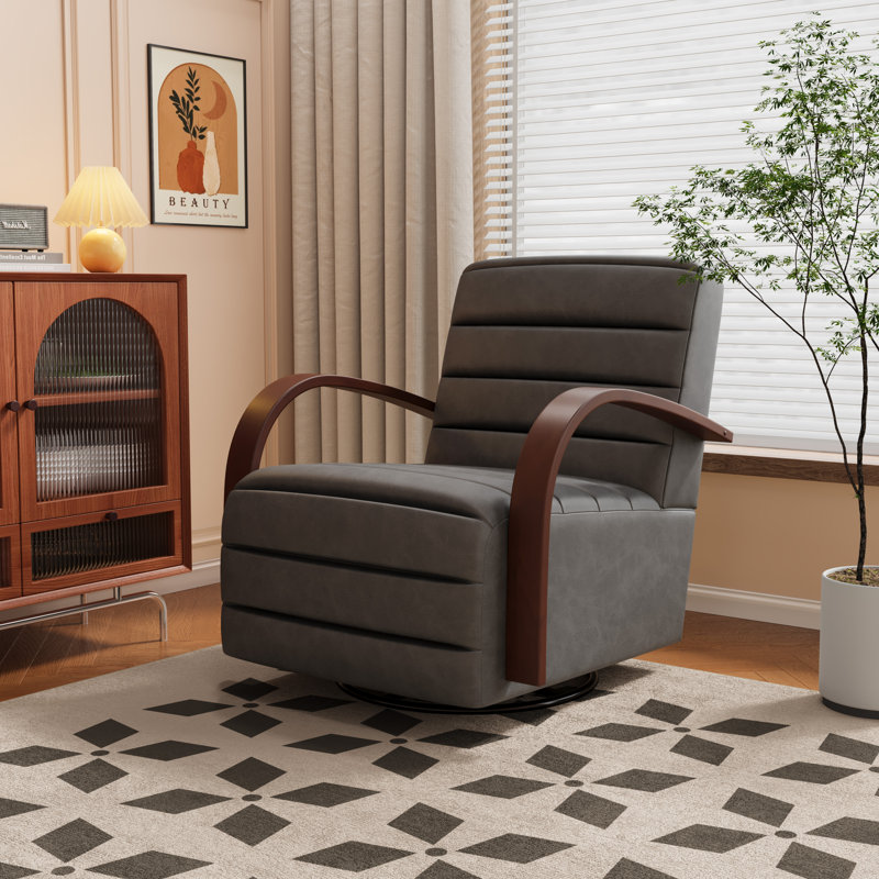 Fauteuil d'appoint pivotant l 30,7 po avec accoudoirs en bois, Gris