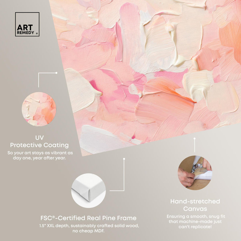 Large Blush Coral Abstract Canvas Art in Pastel Shades