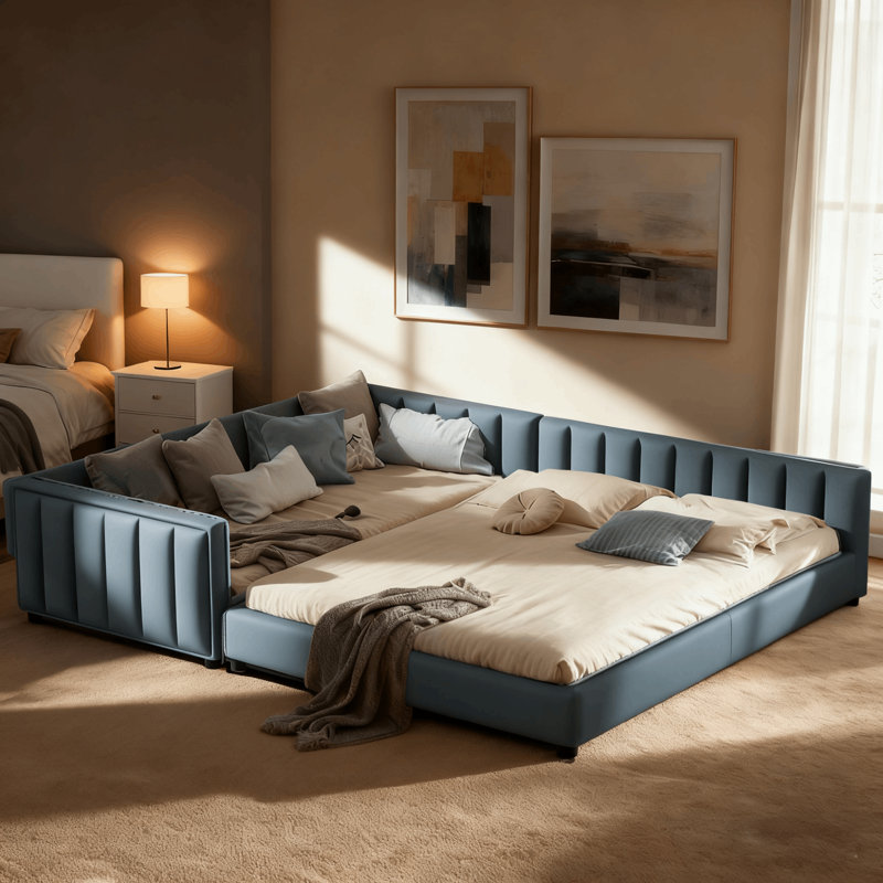 Lit grand tapissier grand avec lit de jour simple TG, Gris foncé