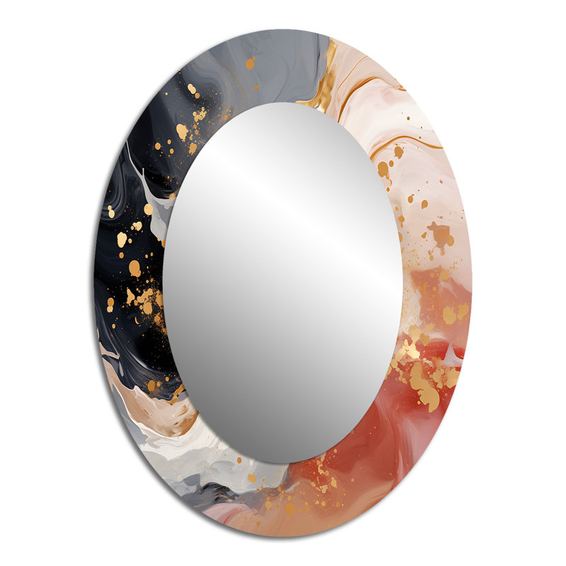 Pink Liquid Gold Harmony Wave - Gold Oval Wall Mirror Decor, 40" x 30"