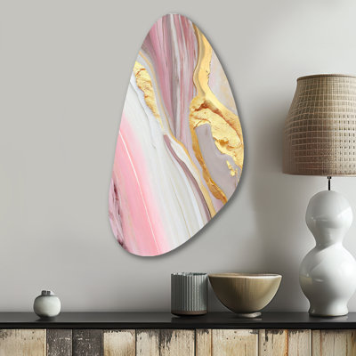 Pink And Gold Marble Abstract III - Marble Irregular Shape Metal Wall Decor, Pink Asymmetrical Metal Art Print