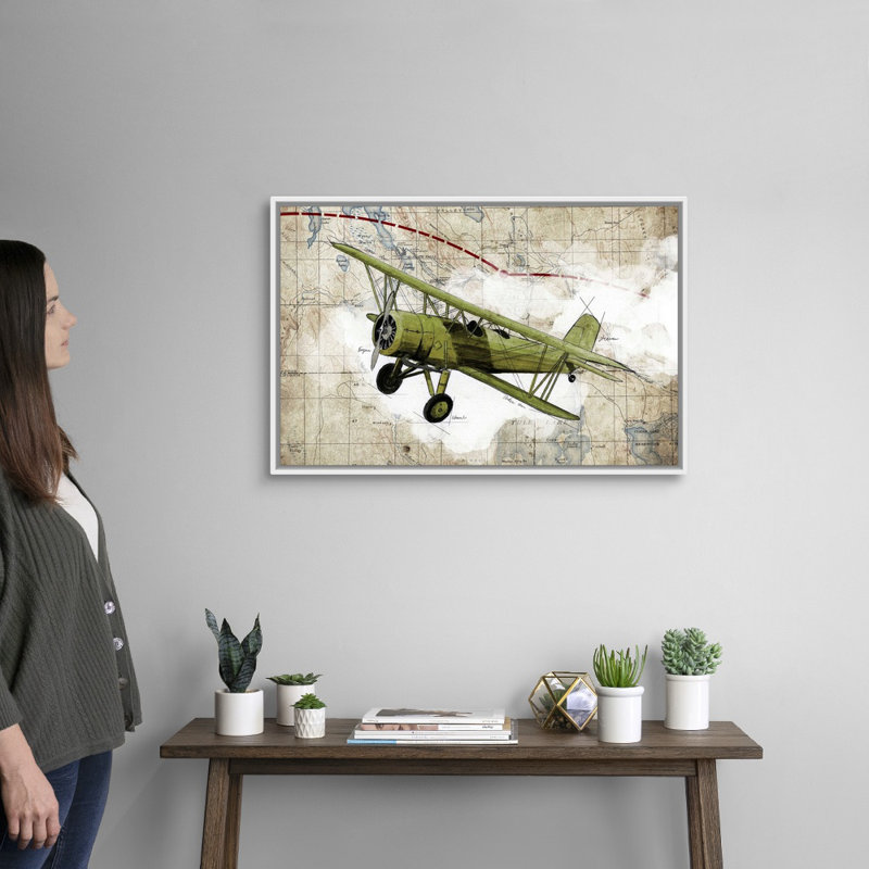 Biplane, impression d’art graphique sur toile, Toile encadrée flottée blanche, H 22 po x l 32 po x P 1,75po