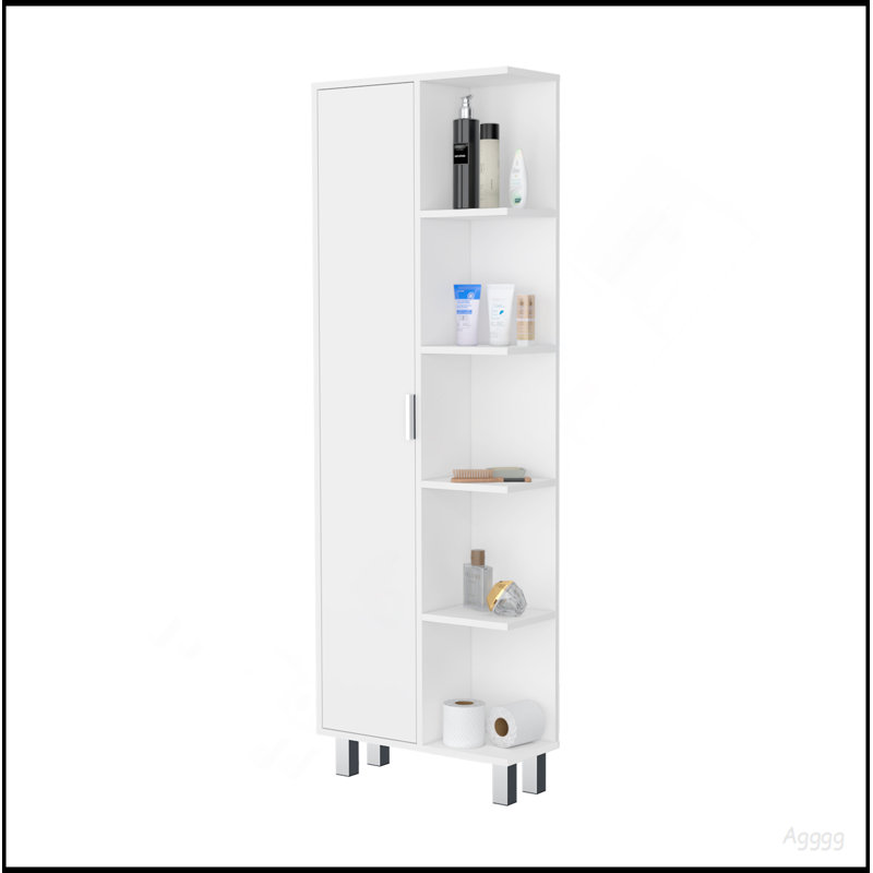 FM FURNITURE Randall Linen Cabinet, With 1  Door And 9 Shelves, White
