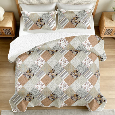 Ensemble de couette 3 pièces pour lit double/queen, lavable à la machine, couvre-lit doux pour toutes les saisons, couette fine et luxueuse, couverture matelassée chaude avec taies d'oreiller.