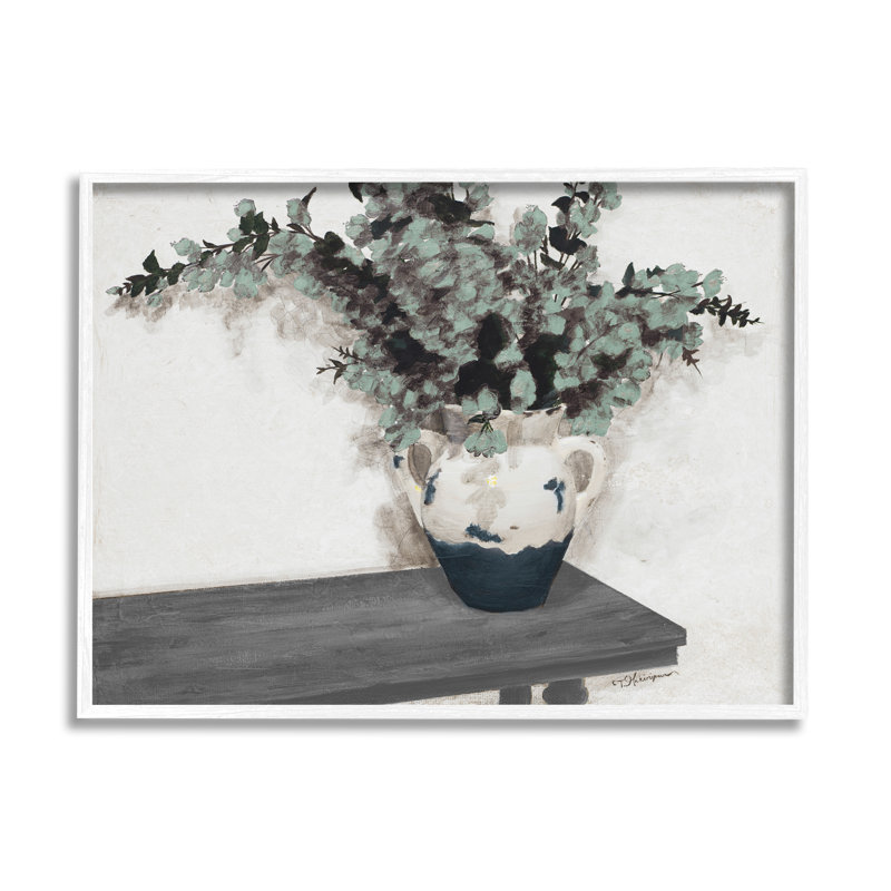 Pot d'eucalyptus réaliste, H 20 po x l 20 po x P 1,5 po, Giclée encadrée blanc bord de mer