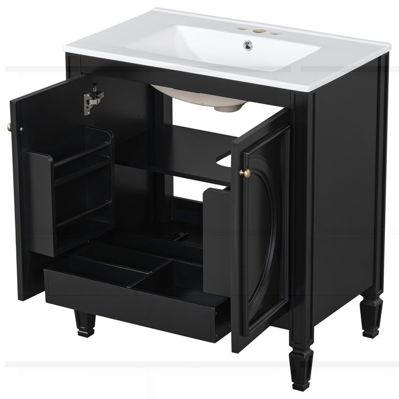 Meuble-lavabo 30 po avec lavabo et deux portes avec tablette, Noir