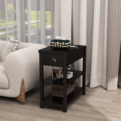 Narrow Side Table With Drawers In White, Construction, For Dormitory White Drawer Storage, Treated, Office And Study