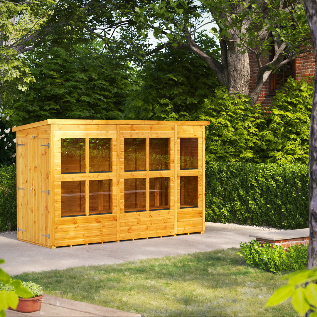 Powersheds 10 x 4ft Timber Tongue & Groove Pent Potting Shed, Double Doors