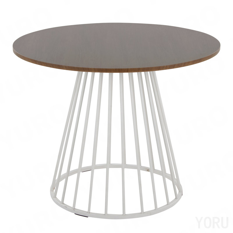 Table de salle à manger contemporaine en métal blanc et bois de noyer