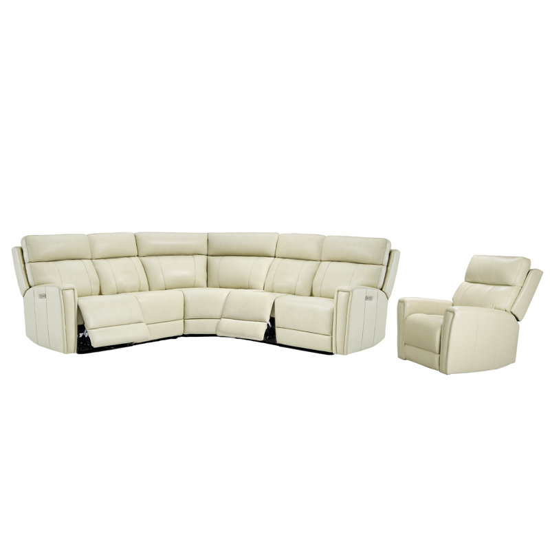 Fauteuil modulaire inclinable électrique en L Avani, Cuir véritable crème, Bouton poussoir d'alimentation
