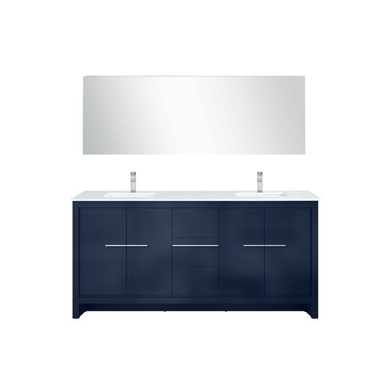 Ensemble de miroir et de meuble-lavabo double l 72 po x P 20 po Lafarre, Marine, Marbre de culture blanc