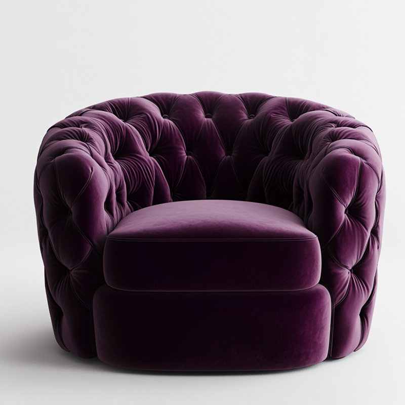 Fauteuil capitonné en velours mauve foncé