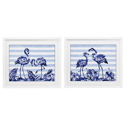 «Brushstroke Flamants & Stripes», ensemble de 2 impressions encadrées sous verre, design par Paul Brent