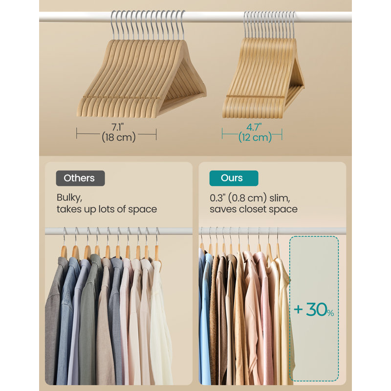 Solid Wood Standard Hanger for Suit/Coat, Natural Beige
