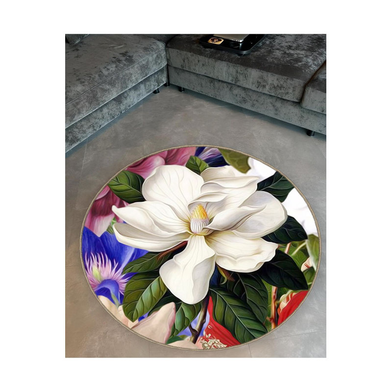 Tapis rond rond multicolore à motif tissé multicolore lavable à la machine, Sous-tapis rond 3 pi 11 po inclus