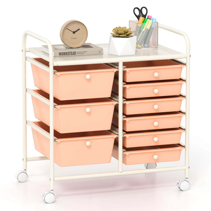 12 Drawers Rolling Cart Storage Scrapbook Paper Studio Organizer Bins, White/Peach Fuzz