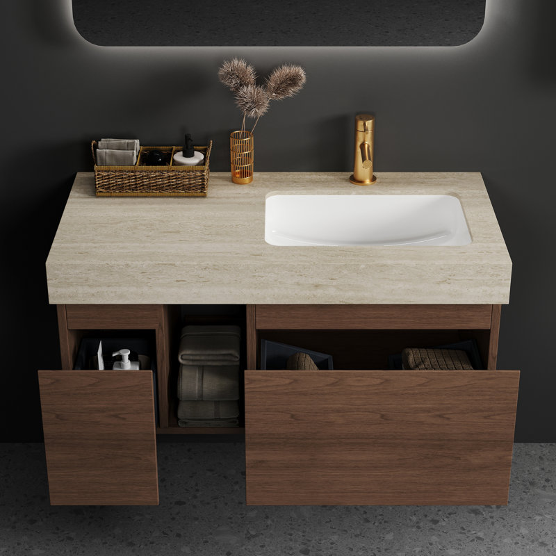 36 po. X 20 po. Comptoir de meuble-lavabo intégré en pierre frittée pour robinet à un trou, aucun assemblage de meuble-lavabo requis avec lavabo en céramique encastré