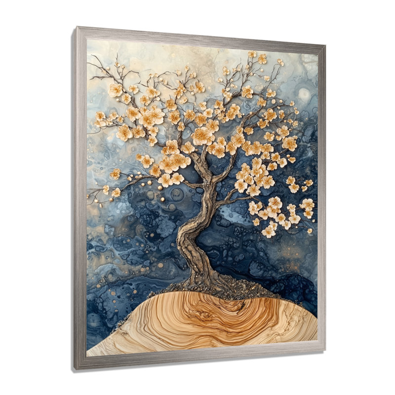 Hodgson - impression sur toile florale, H 32 po x l 16 po, Argent argent, Reproduction encadrée sans passe-partout