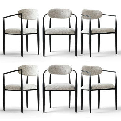 Upholstered Chenille Dining Armchairs With Open Back (Set Of 6)